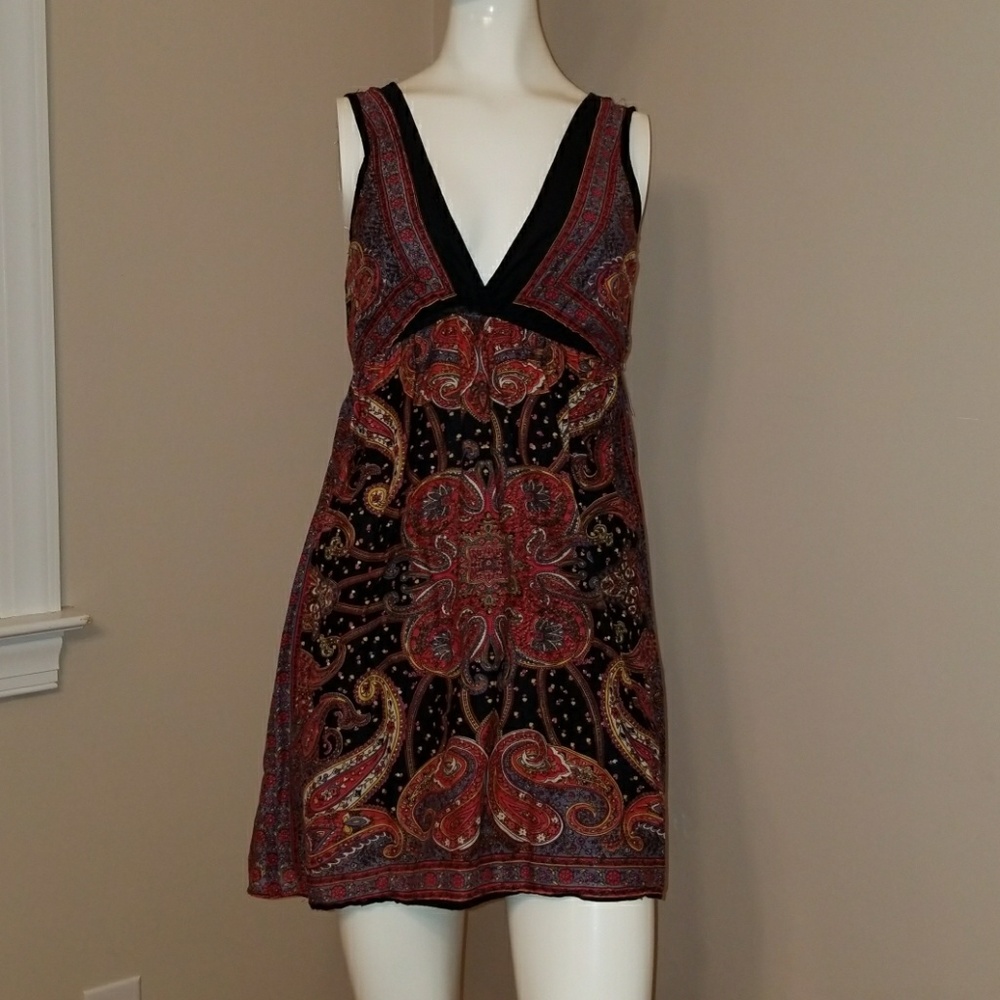 Paisley Deep V Mini Dress